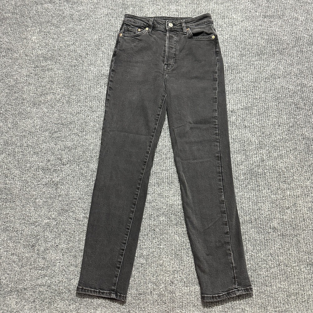 H&M Mom Jeans Ultra High Waist Womens Size 2 Black‎ Denim Button-Fly Stretch